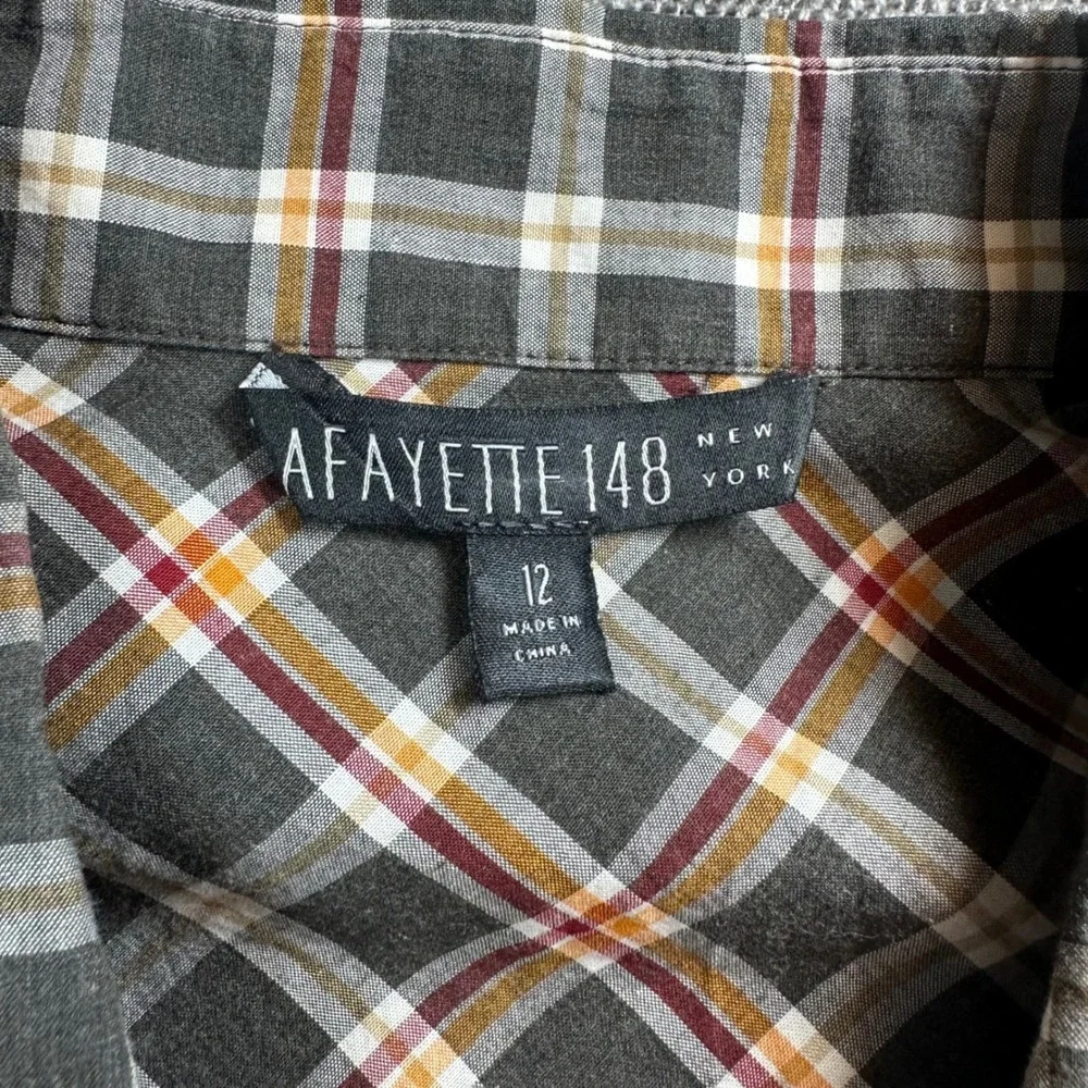 Lafayette 148 Button Down Women 12 Grey Plaid  Long Sleeve Bias Cut - Picture 5 of 12
